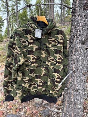 Original Deluxe Camo Sherpa Pullover Hoodie - Black Green Brown new L